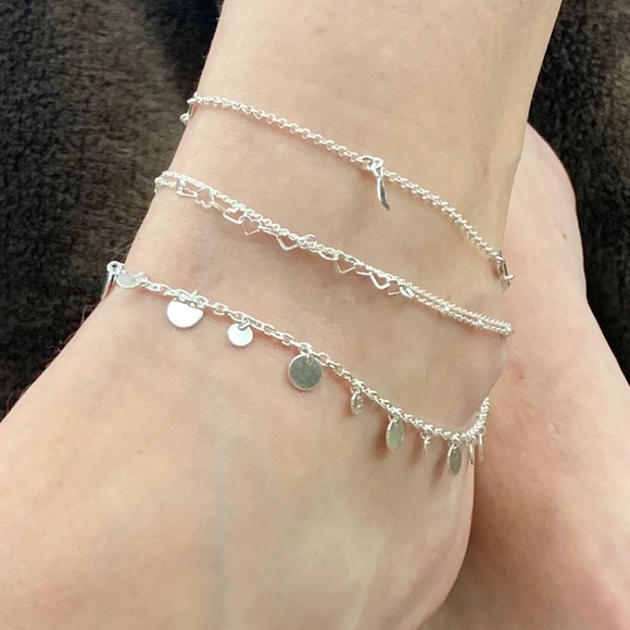 Sterling Silver Floating Disks Anklet - Picture 5 of 8